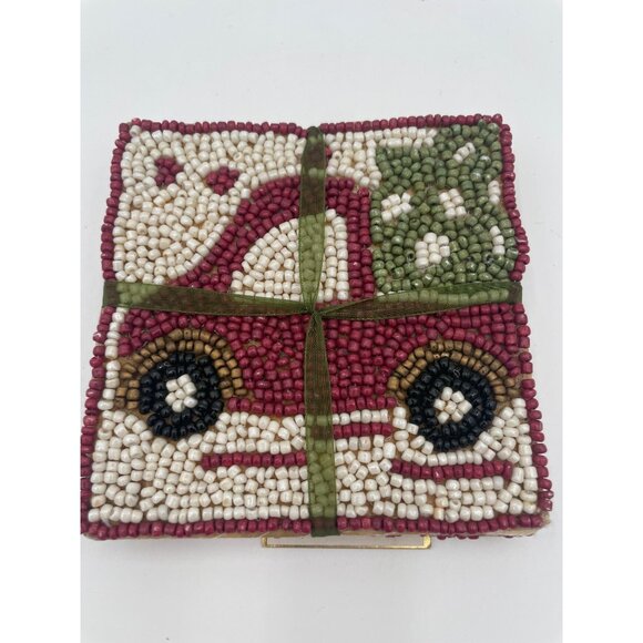 Beaded Coasters Set Of 4 By Pier 1 Imports Red Pickup Truck Design Made In India - Picture 1 of 4